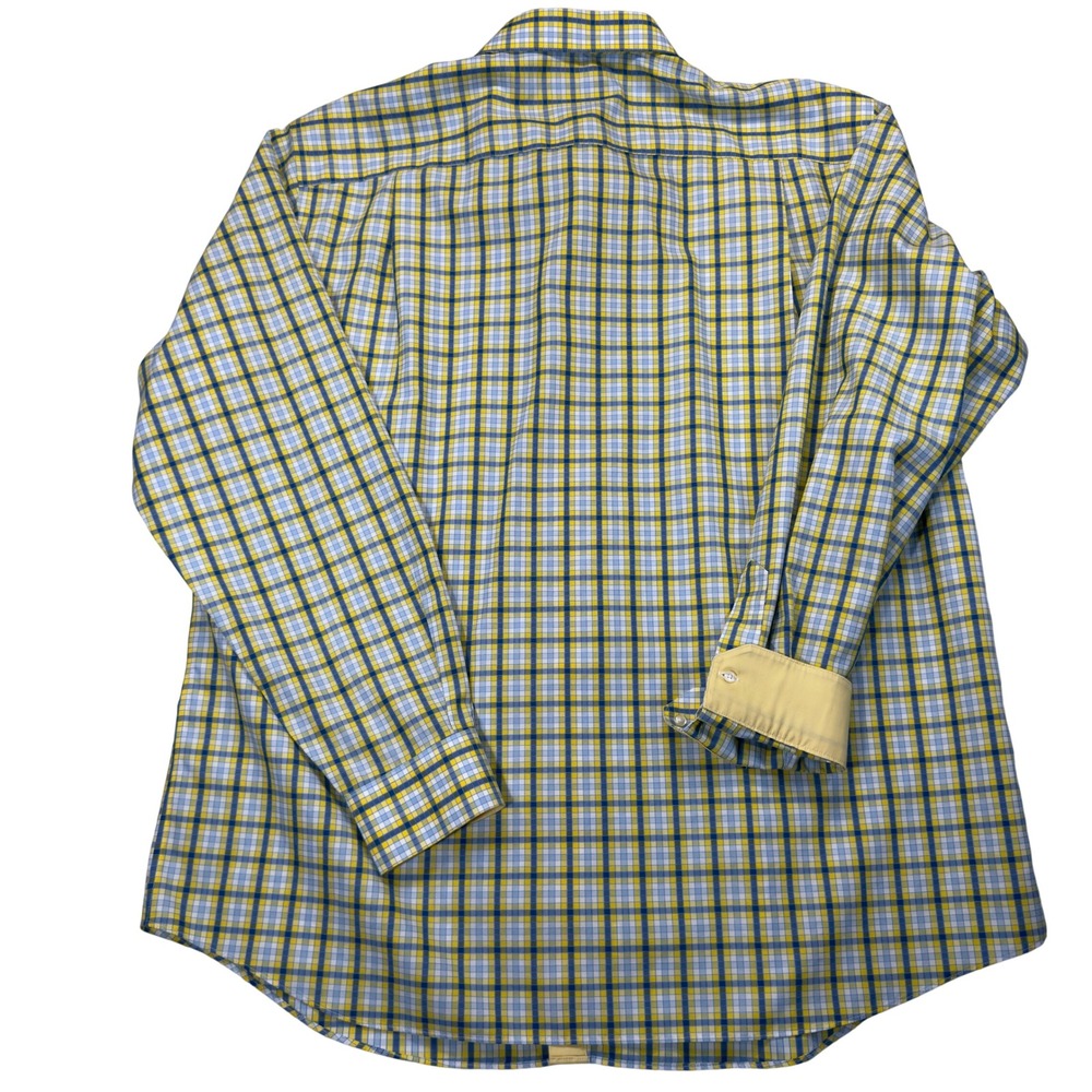 Paul Fredrick Dress Shirt Mens 18-37 Tailored Fit Non-Iron Yellow Blue Plaid - Picture 3 of 7